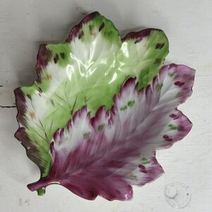 Double Leaf Hand Painted Porcelain Trinket Catchall Dish Wales China Japan VTG